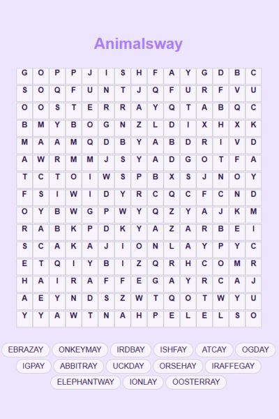 Animalsway Word Search