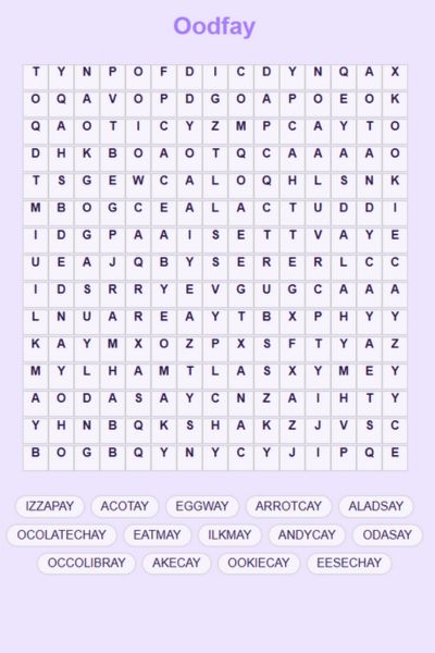 Oodfay Word Search